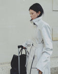 Hydrae Ivory High-Neck Belted Longline Trench Coat with Sculpted Raglan Seams