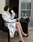 Hydrae Ivory High-Neck Belted Longline Trench Coat with Sculpted Raglan Seams
