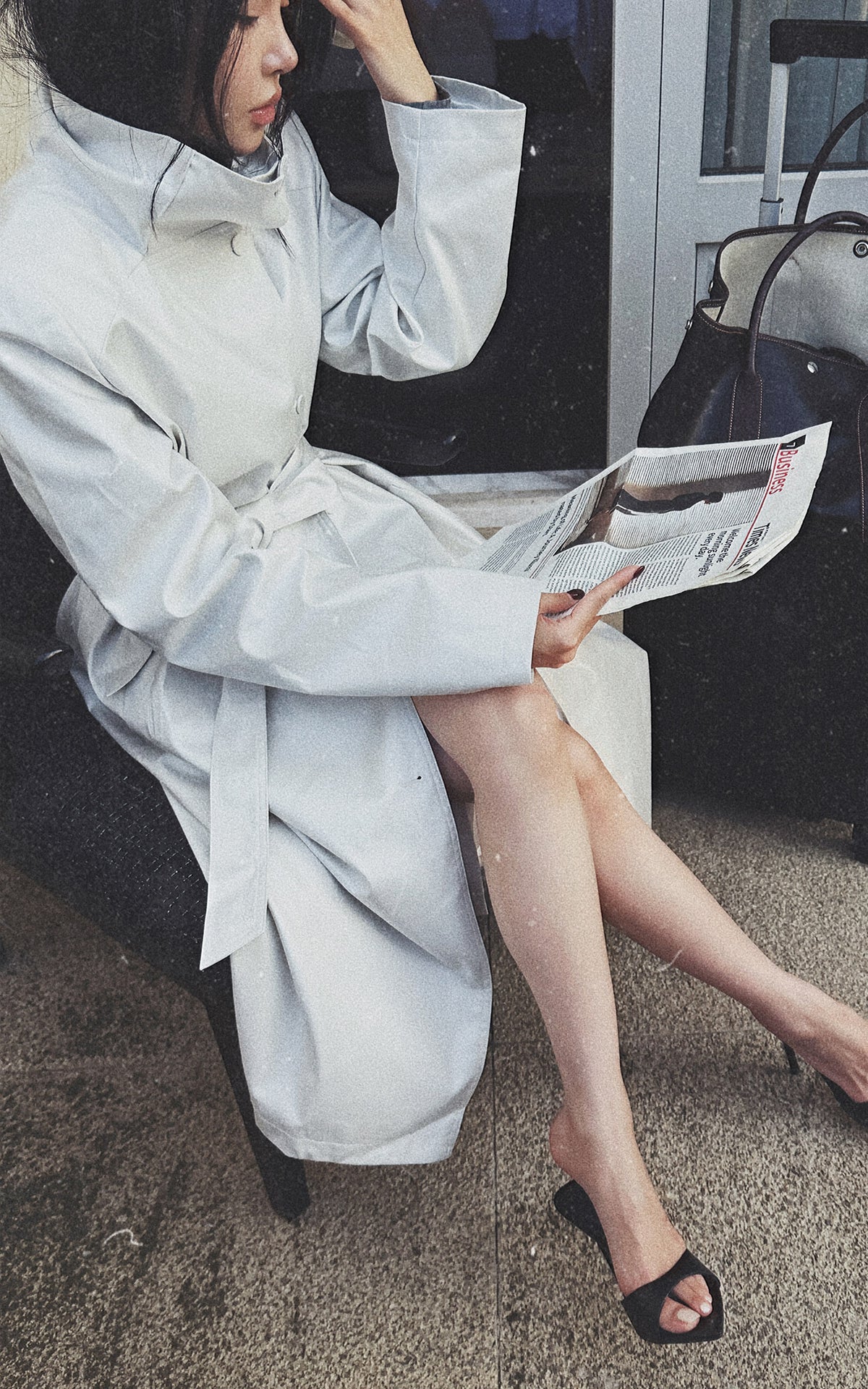 Hydrae Ivory High-Neck Belted Longline Trench Coat with Sculpted Raglan Seams