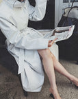 Hydrae Ivory High-Neck Belted Longline Trench Coat with Sculpted Raglan Seams