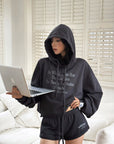 WARDEN EDGE Cropped Graphic Hoodie & Shorts Set