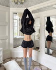 WARDEN EDGE Cropped Graphic Hoodie & Shorts Set