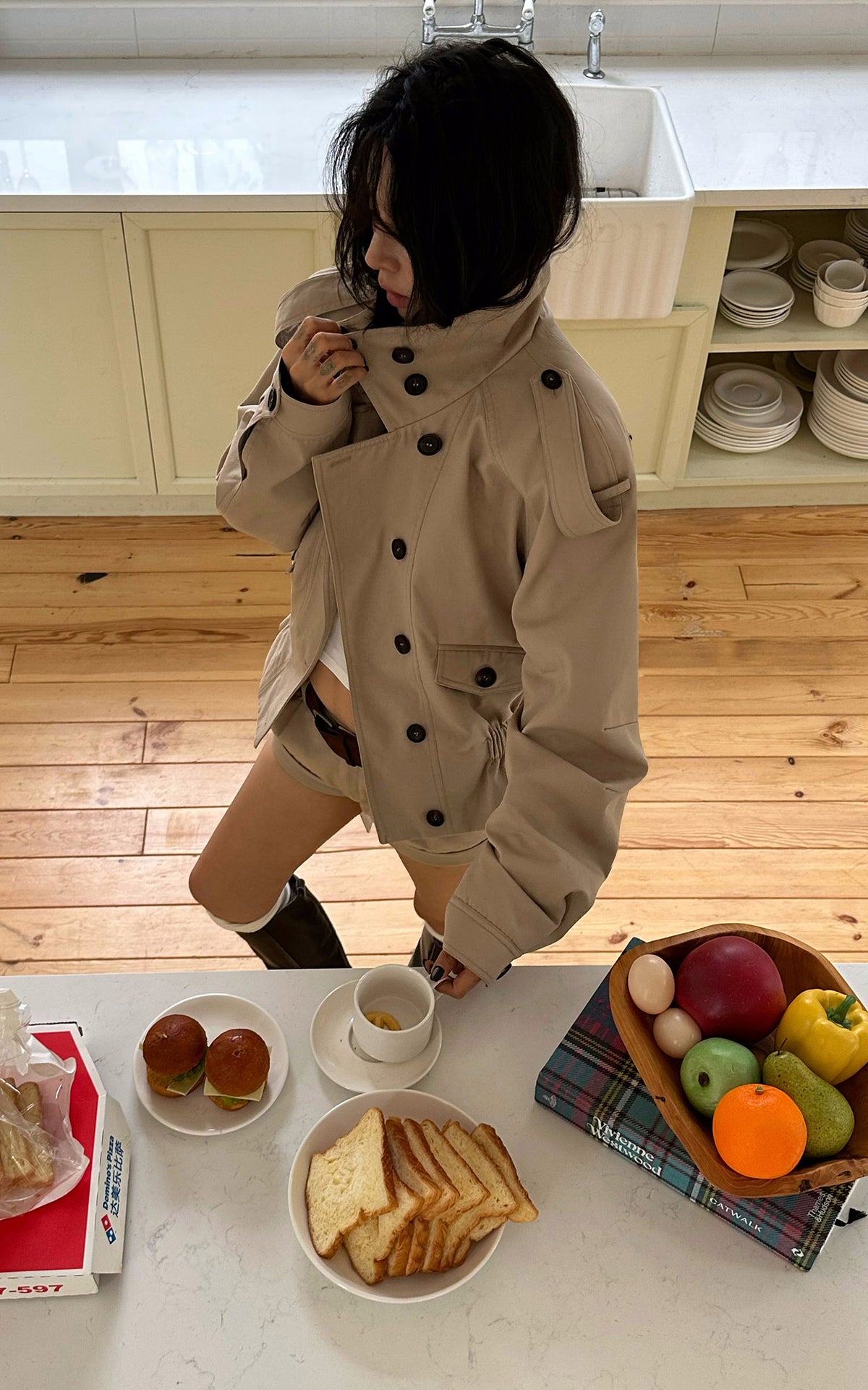 WARDEN EDGE Belted Peplum Cropped Trench Jacket