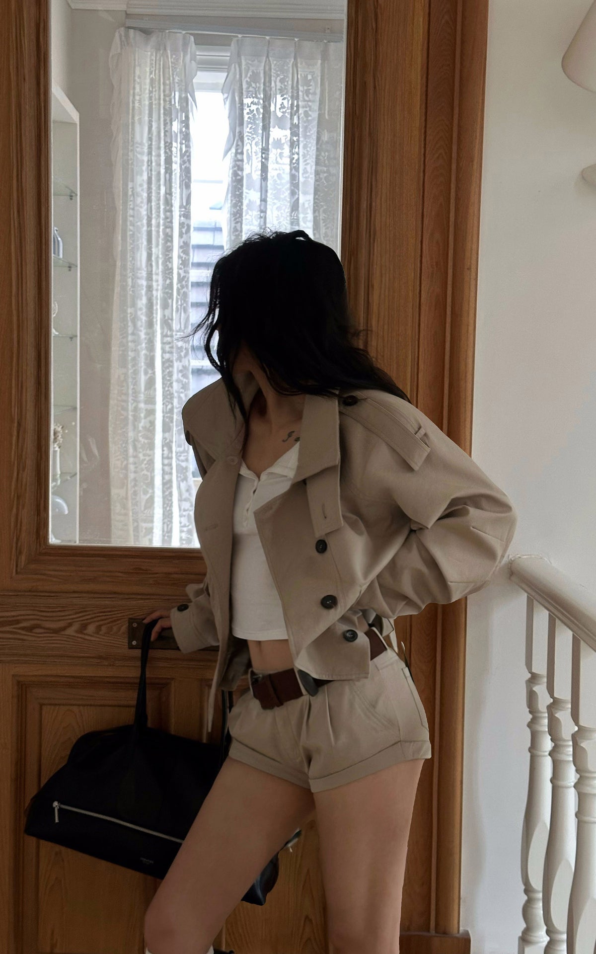 WARDEN EDGE Belted Peplum Cropped Trench Jacket