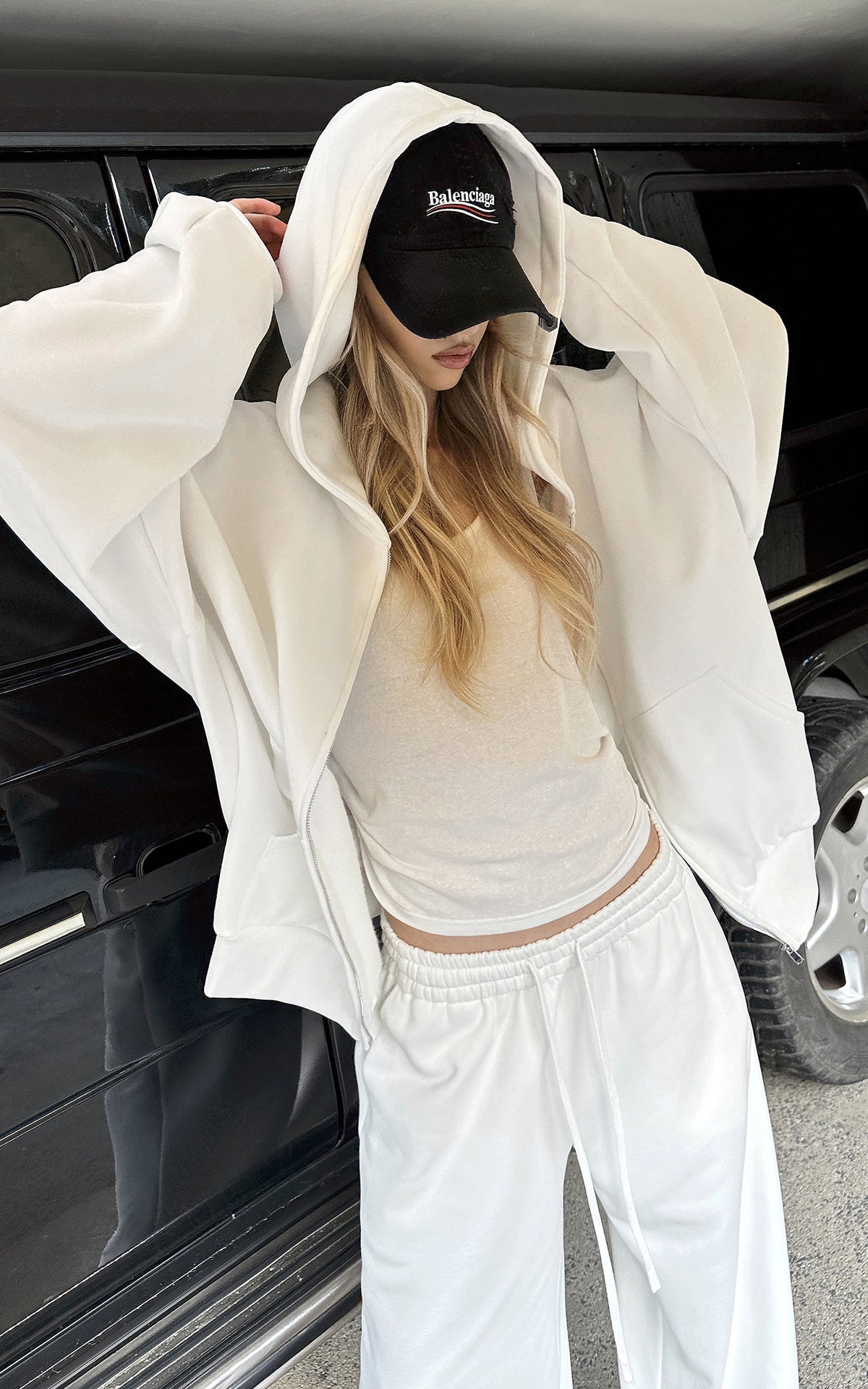 0122stepll Ensemble décontracté : hoodie oversize, débardeur échancré  &amp;  pantalon large