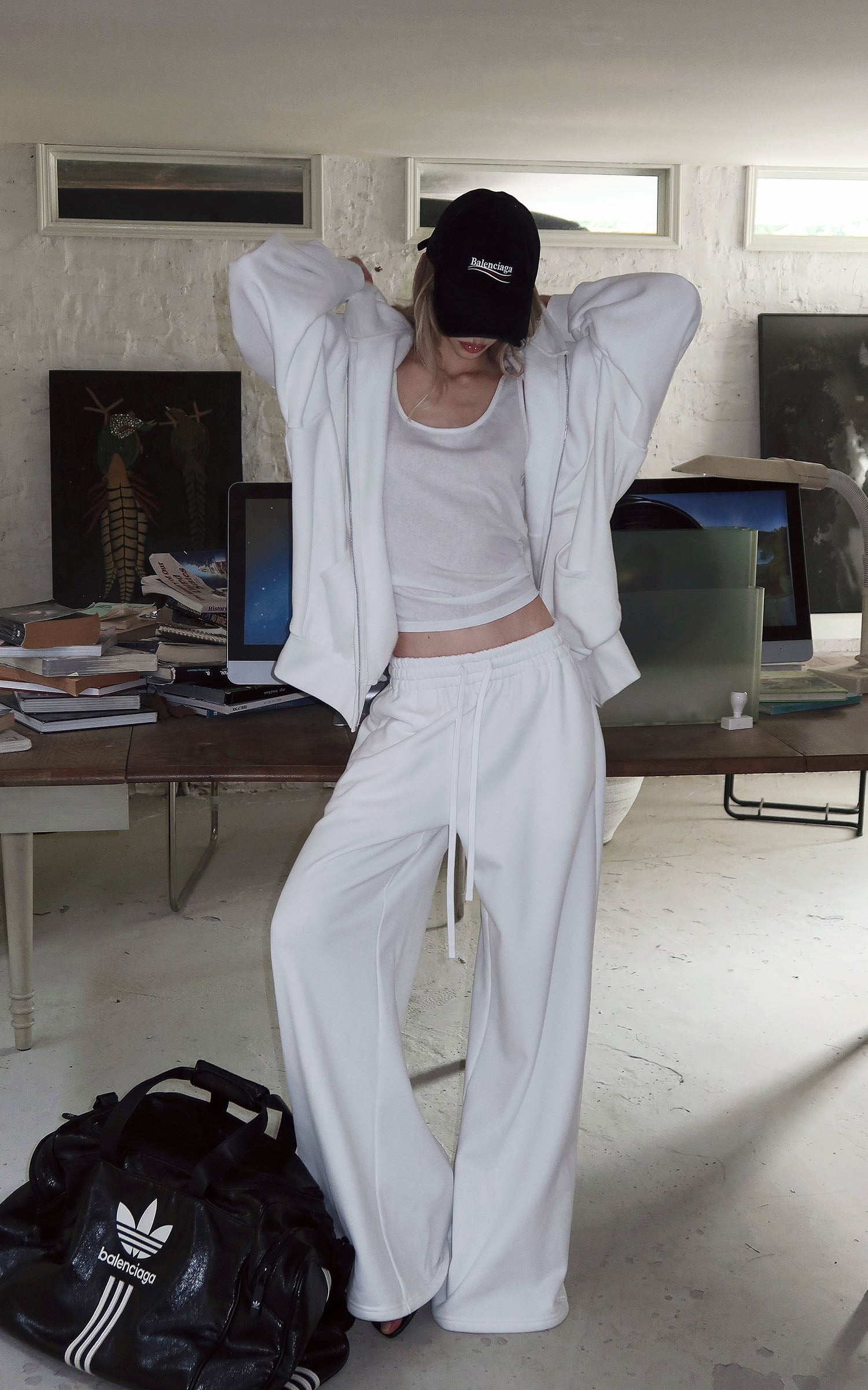 0122stepll Ensemble décontracté : hoodie oversize, débardeur échancré  &amp;  pantalon large