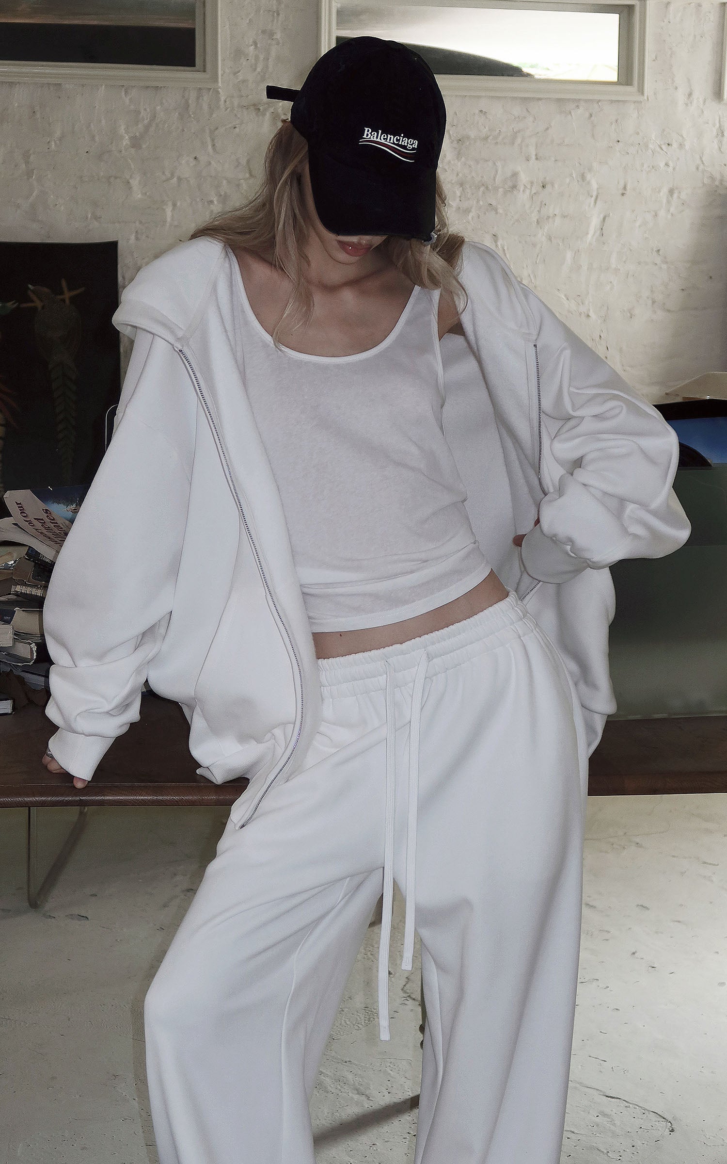 0122stepll Ensemble décontracté : hoodie oversize, débardeur échancré  &amp;  pantalon large