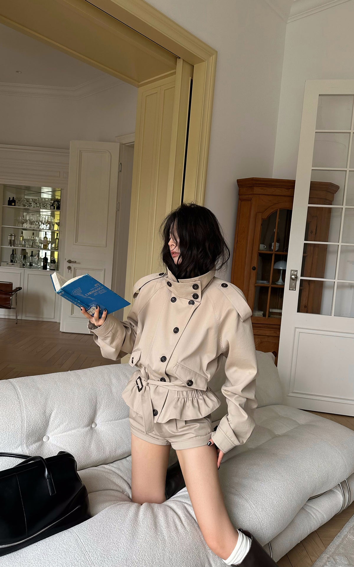 WARDEN EDGE Belted Peplum Cropped Trench Jacket