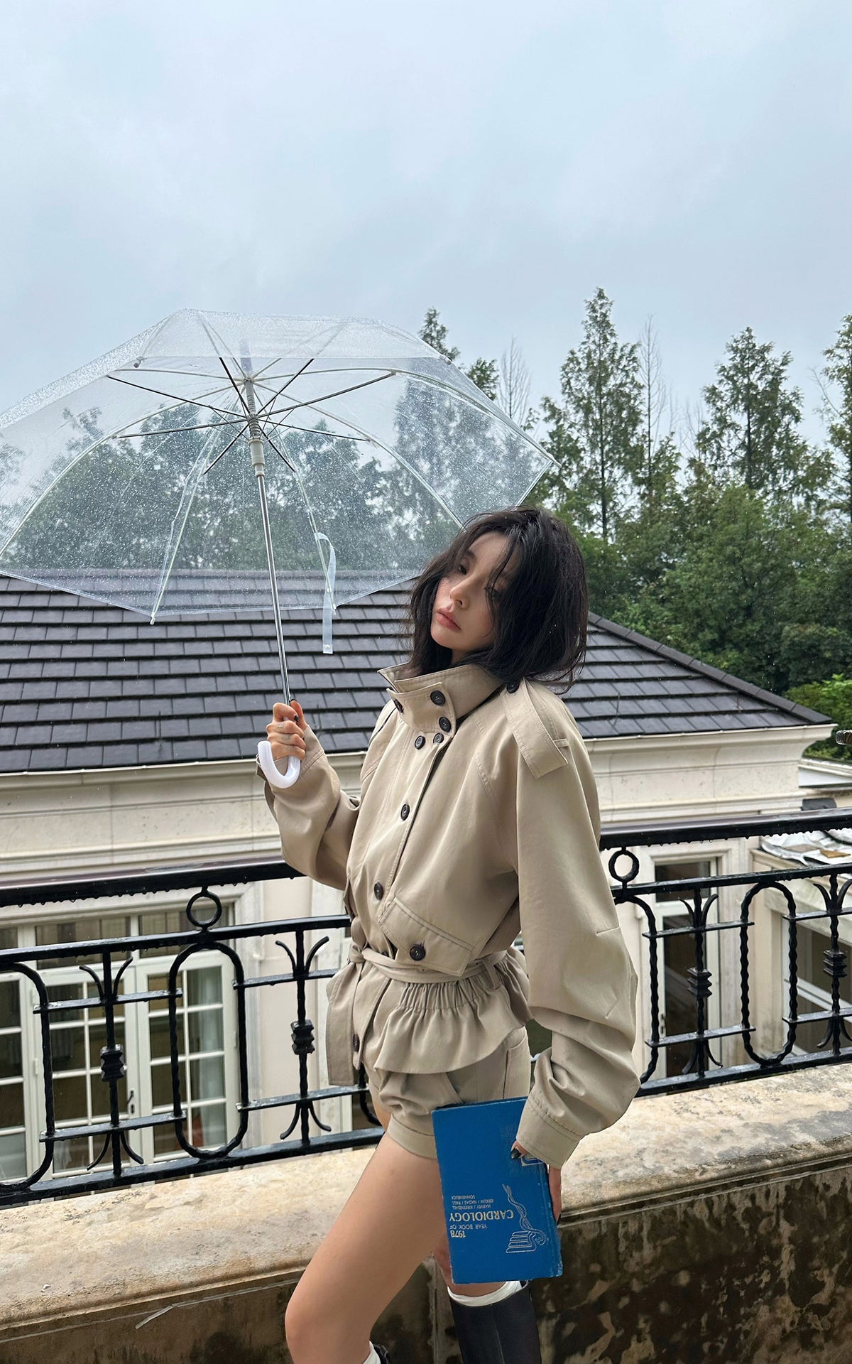 WARDEN EDGE Belted Peplum Cropped Trench Jacket