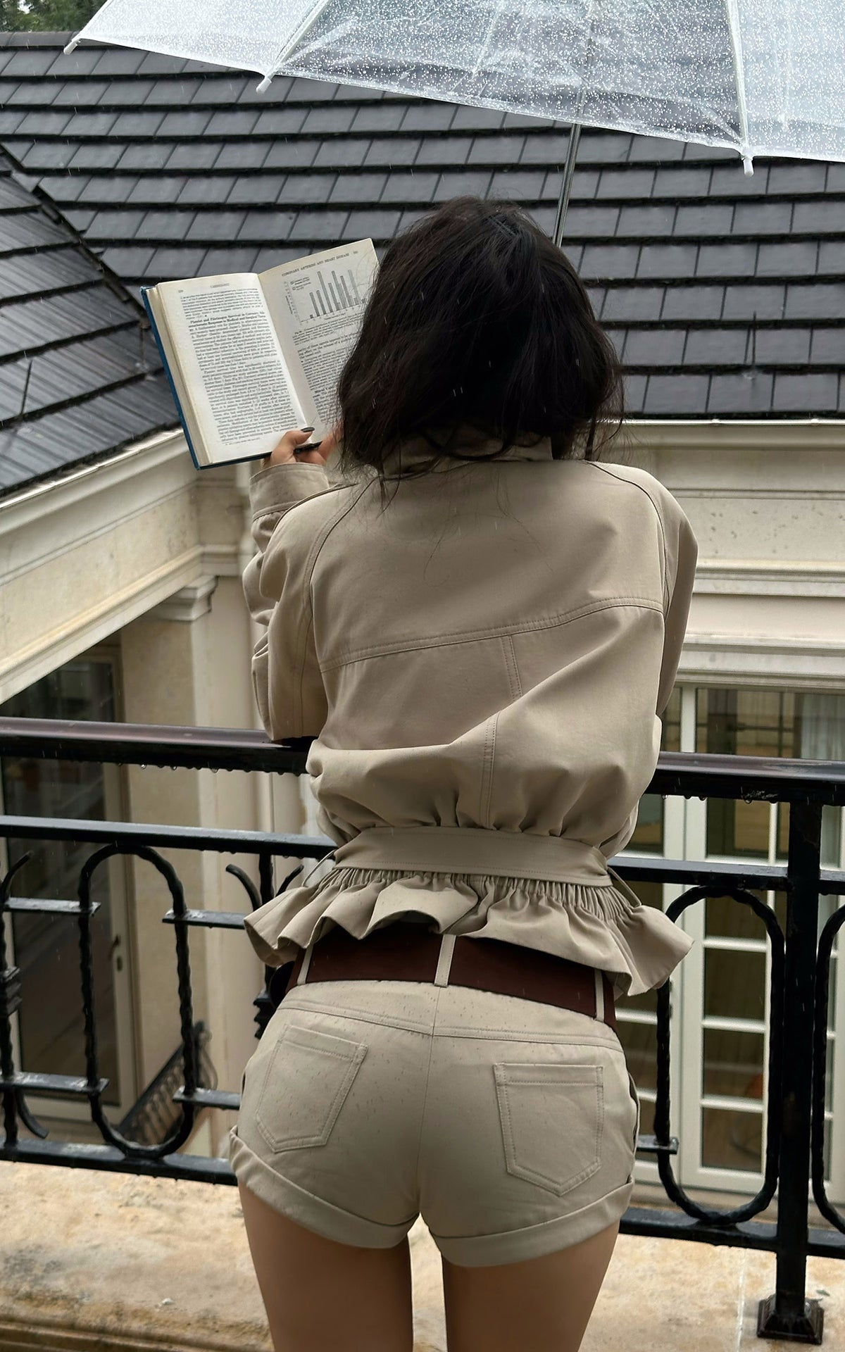 WARDEN EDGE Belted Peplum Cropped Trench Jacket