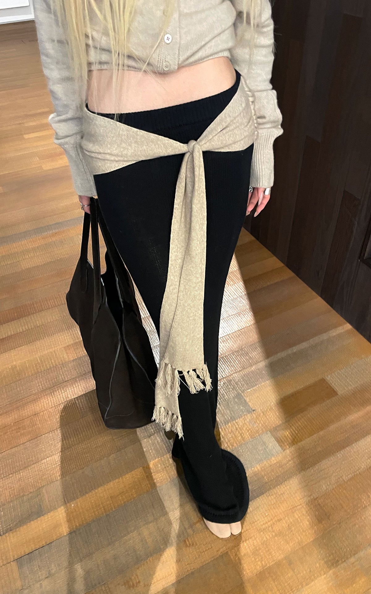 Rase le sol Draped Tie-Waist Wool Knit Maxi Skirt