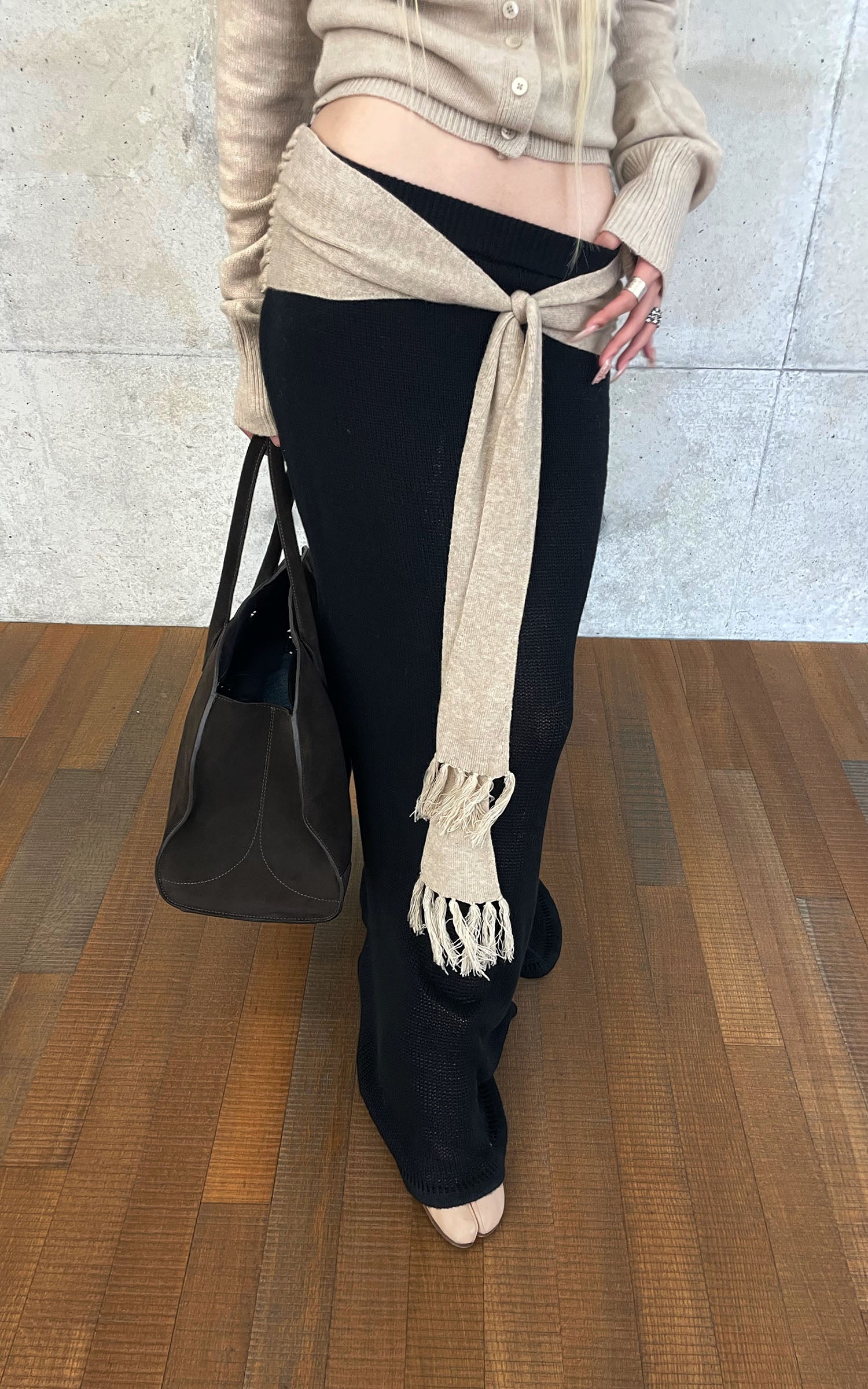 Rase le sol Draped Tie-Waist Wool Knit Maxi Skirt
