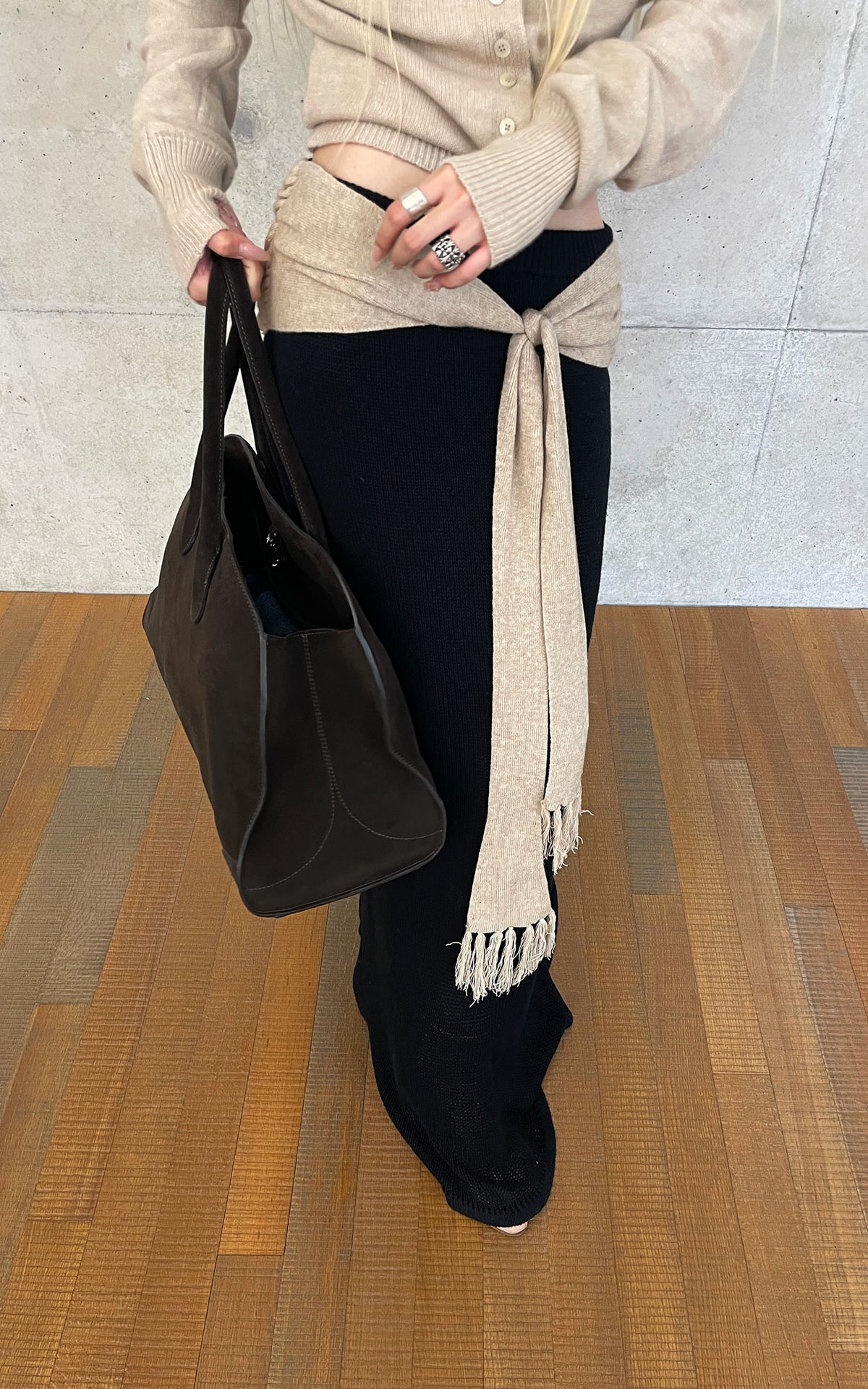 Rase le sol Draped Tie-Waist Wool Knit Maxi Skirt