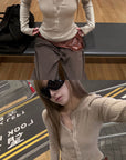 Rase le sol Second-Skin Ribbed Button Long Sleeve Top