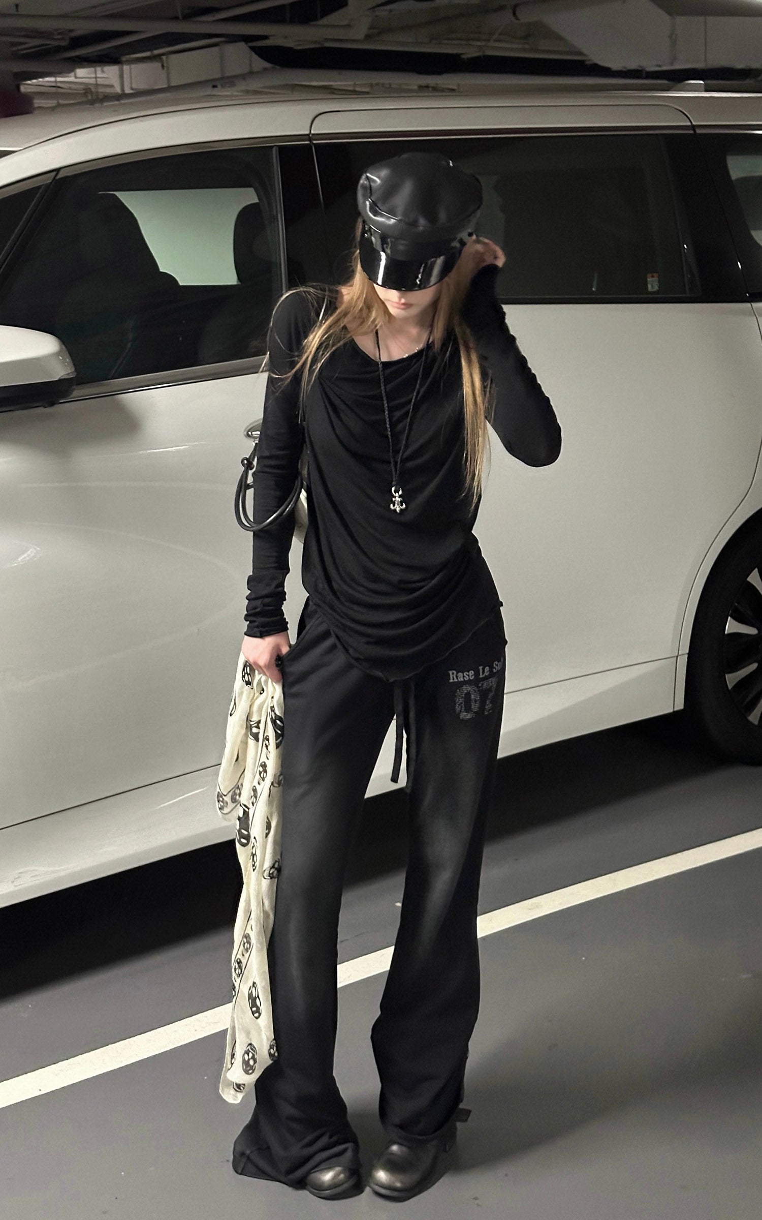 Rase le sol Pantalon de survêtement évasé à taille basse et motif délavé