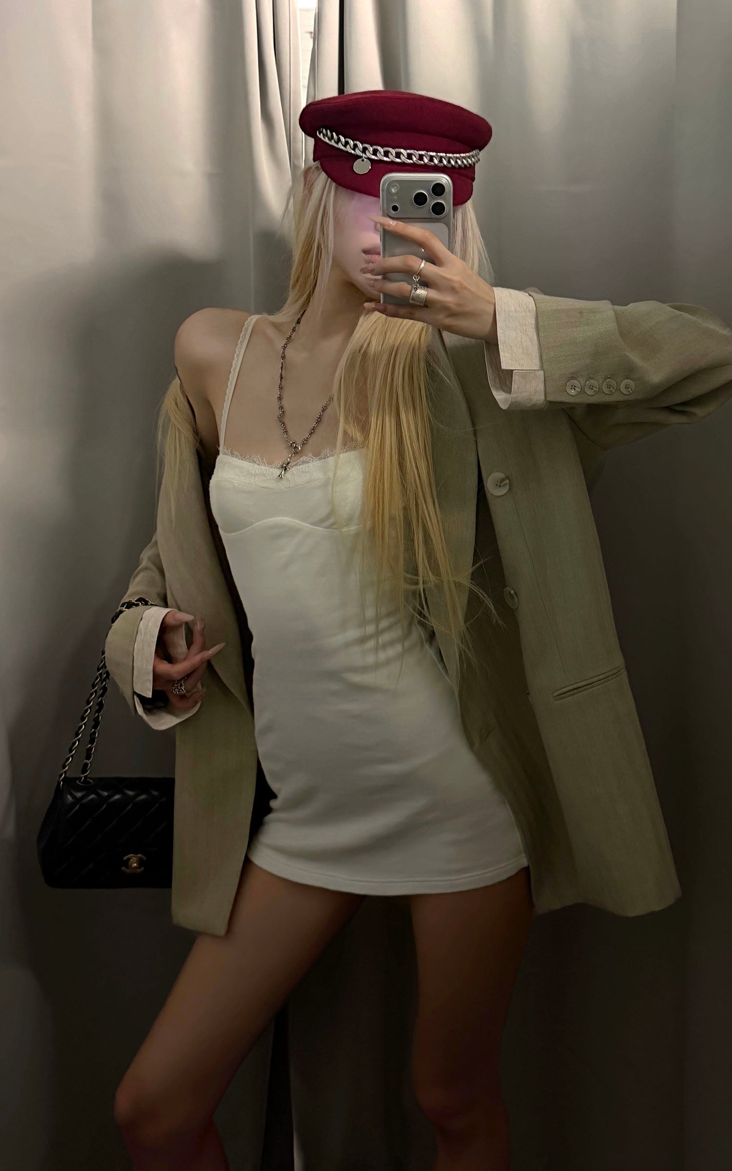 Rase le sol Lace-Trim Sculpted Mini Slip Dress