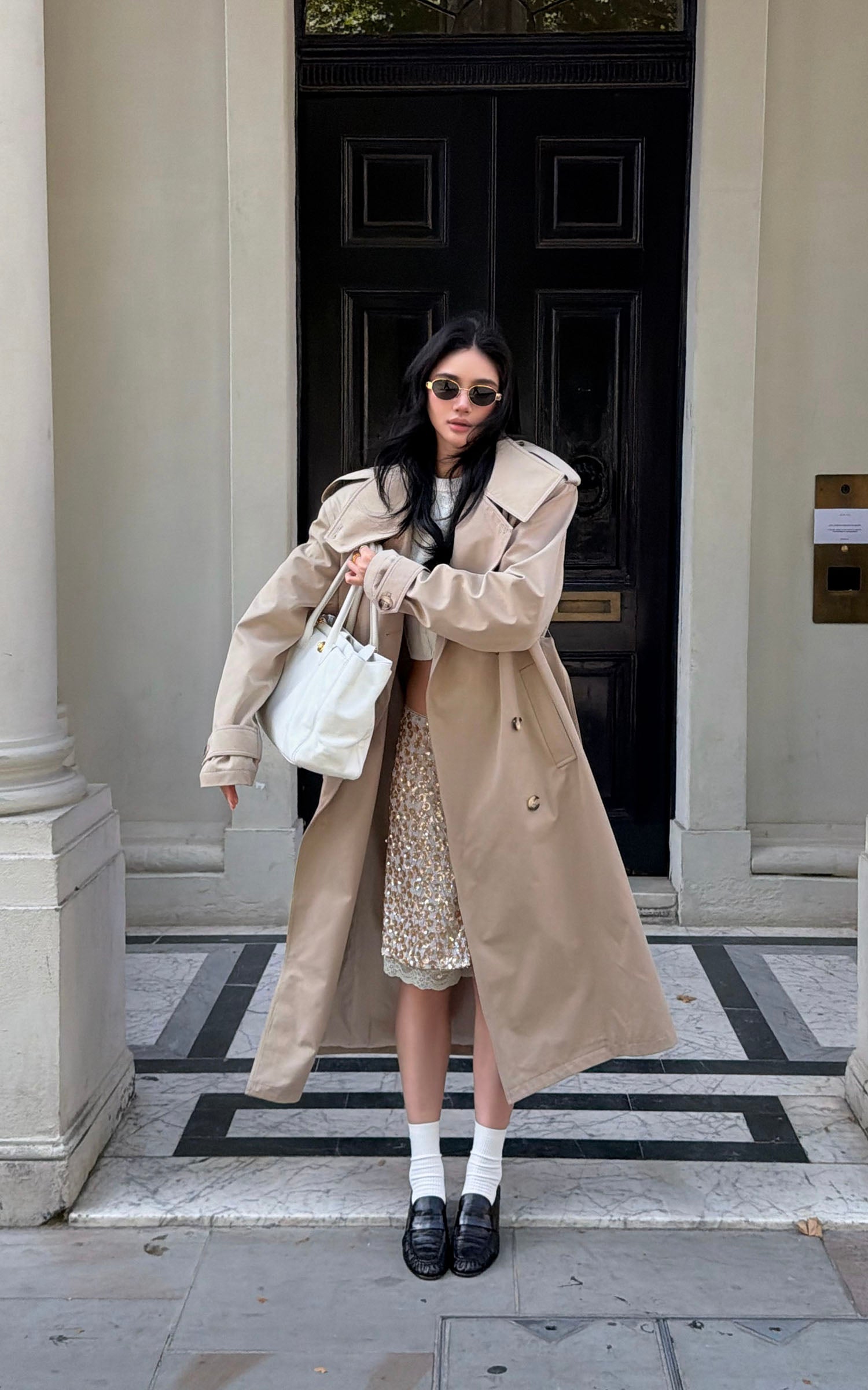 ROVENTE Sculpted Collar Belted Trench Coat