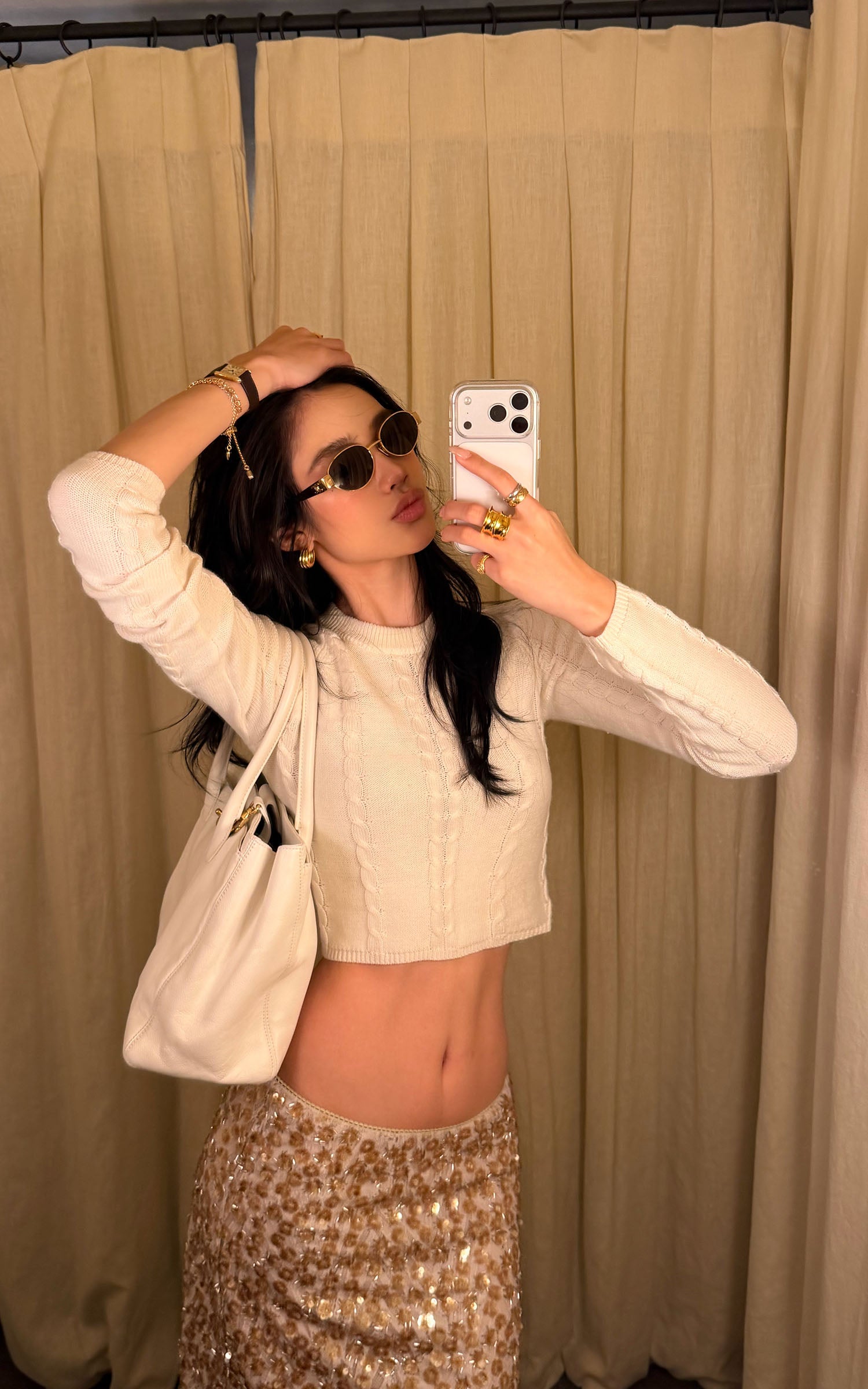 ROVENTE Cable-Knit Cropped Sweater