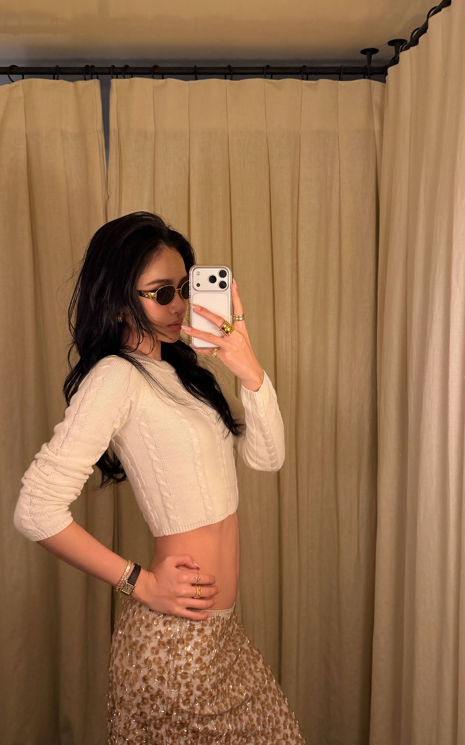 ROVENTE Cable-Knit Cropped Sweater