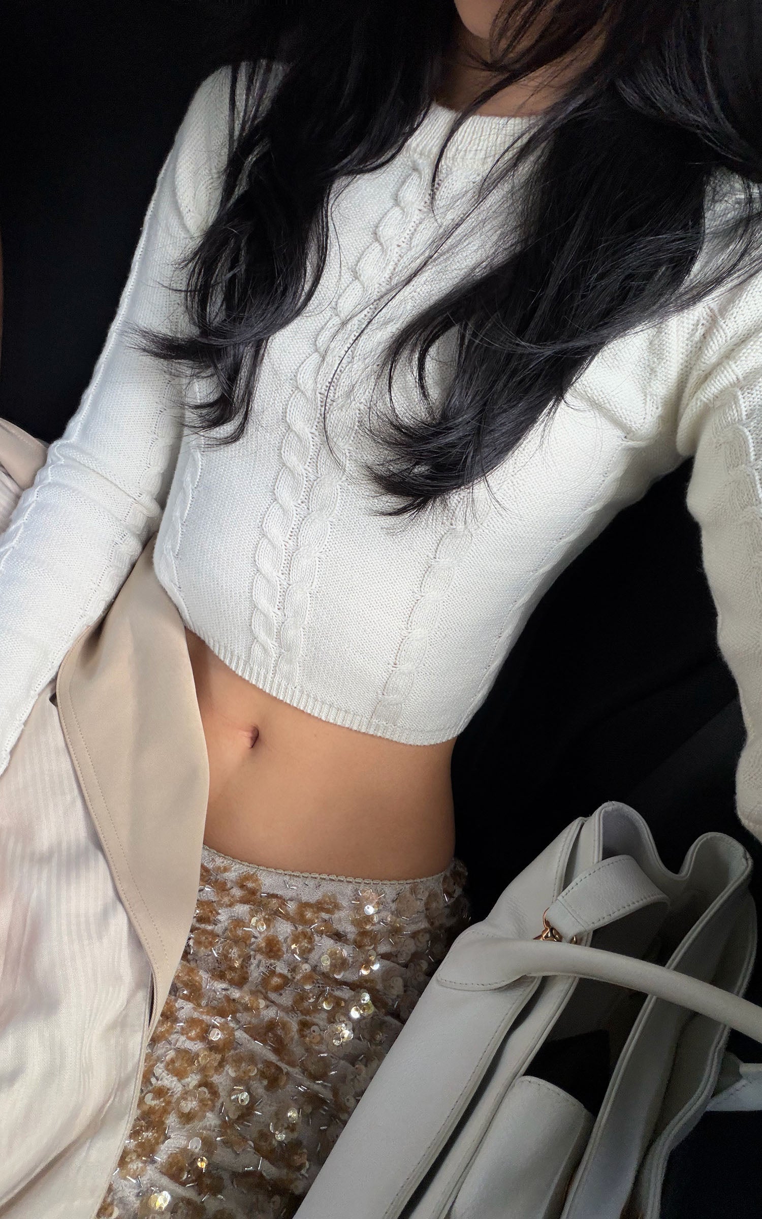 ROVENTE Cable-Knit Cropped Sweater