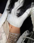 ROVENTE Cable-Knit Cropped Sweater