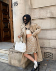 ROVENTE Sculpted Collar Belted Trench Coat