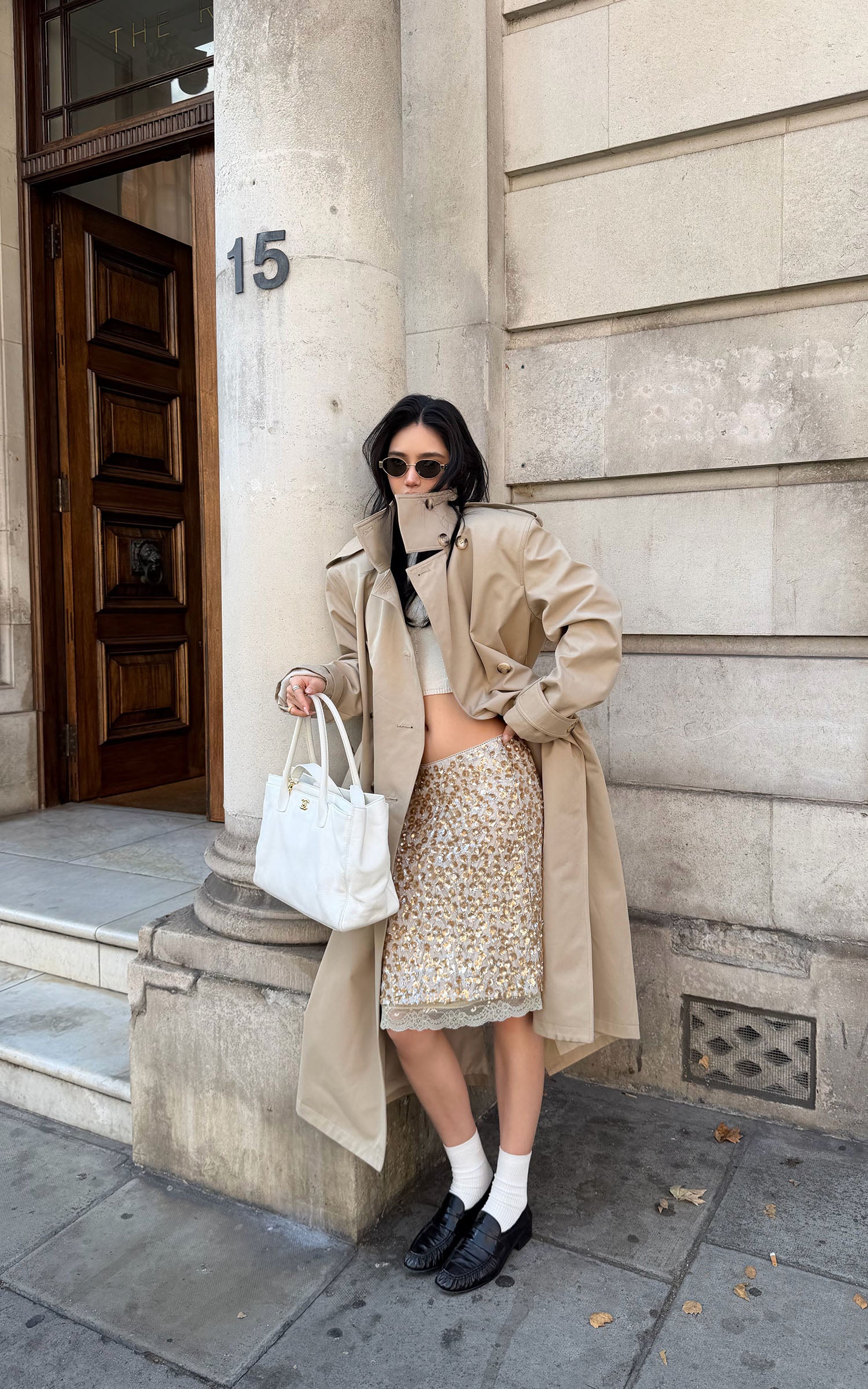 ROVENTE Sculpted Collar Belted Trench Coat