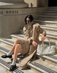 ROVENTE Sculpted Collar Belted Trench Coat