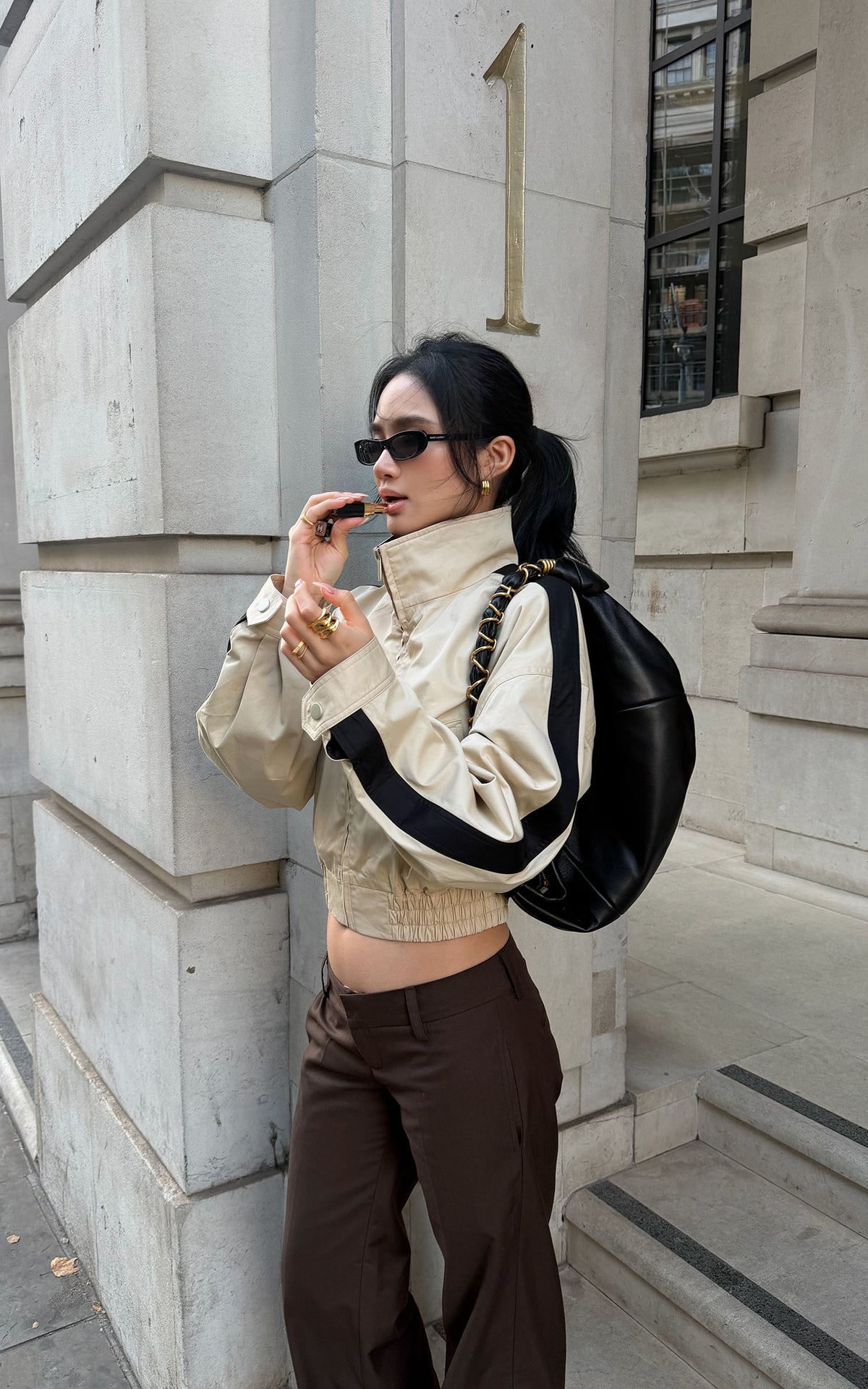 ROVENTE Contrast Stripe Cropped Track Jacket