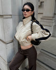 ROVENTE Contrast Stripe Cropped Track Jacket