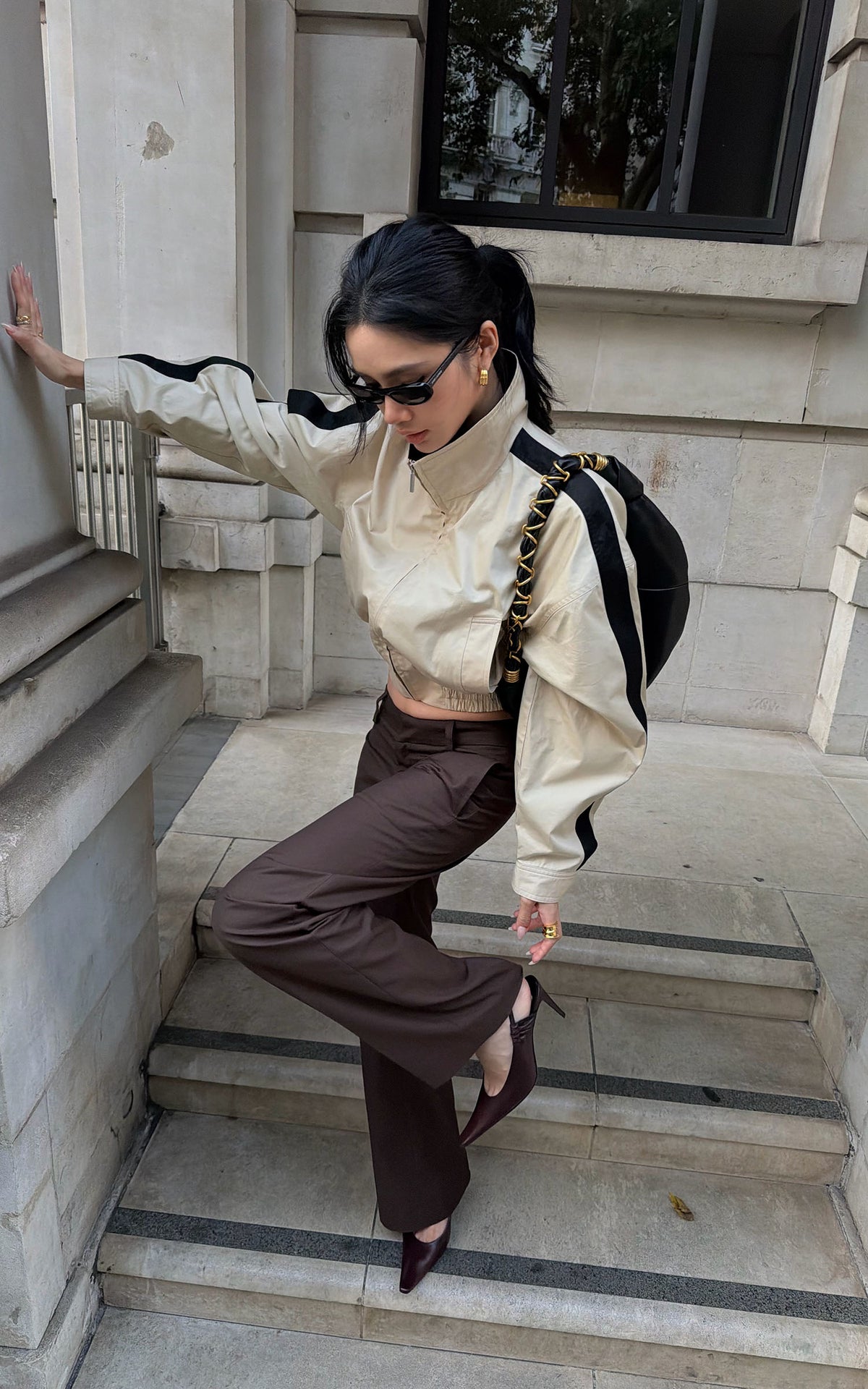 ROVENTE Contrast Stripe Cropped Track Jacket