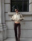 ROVENTE Contrast Stripe Cropped Track Jacket