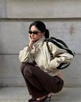 ROVENTE Contrast Stripe Cropped Track Jacket