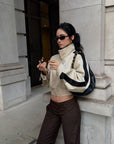 ROVENTE Contrast Stripe Cropped Track Jacket