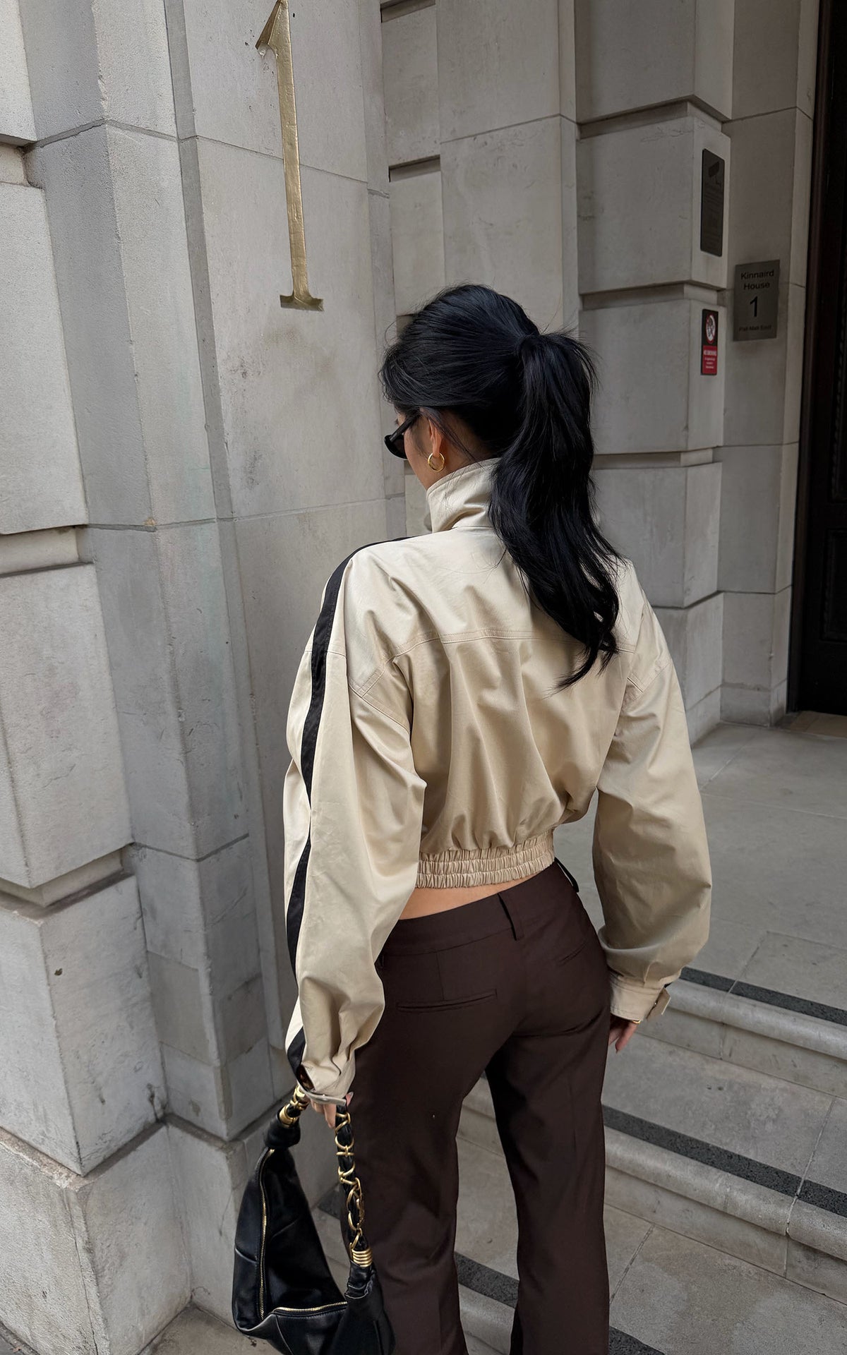 ROVENTE Contrast Stripe Cropped Track Jacket
