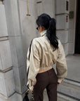 ROVENTE Contrast Stripe Cropped Track Jacket