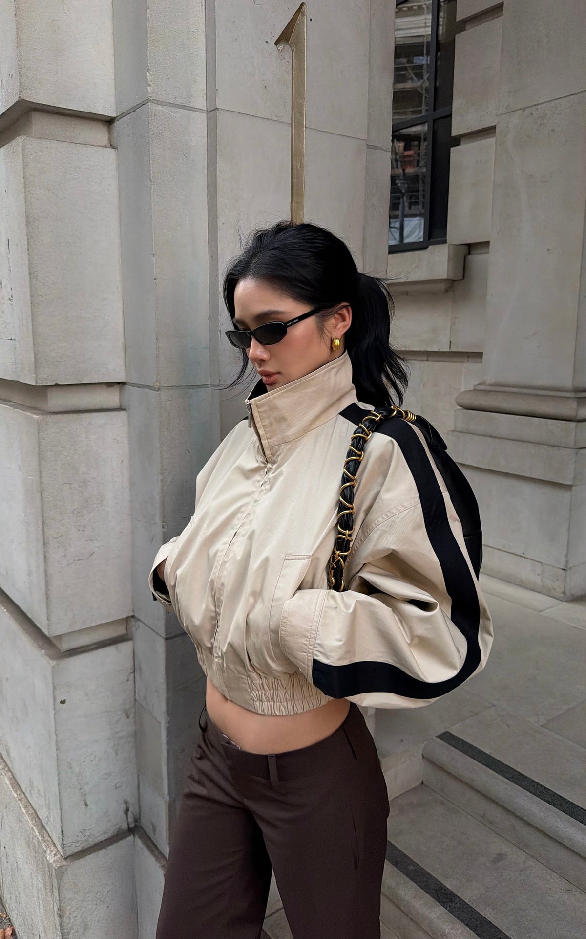 ROVENTE Contrast Stripe Cropped Track Jacket