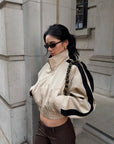 ROVENTE Contrast Stripe Cropped Track Jacket