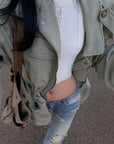ROVENTE Washed Utility Cinch-Waist Field Jacket