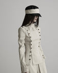 DOINDULGE Stand Collar Double-Breasted Fitted Shirt