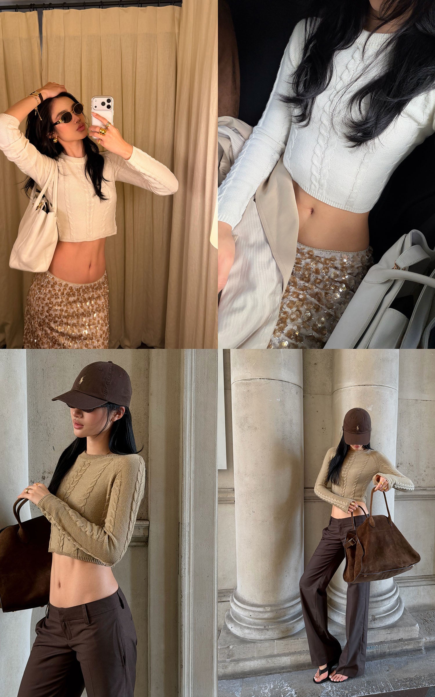 ROVENTE Cable-Knit Cropped Sweater