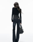 IAMXIAA Contrast Mesh Cutout Long Sleeve Top