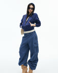 IAMXIAA Vintage Blue Cropped Zip-Up Hoodie
