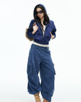 IAMXIAA Vintage Blue Cropped Zip-Up Hoodie