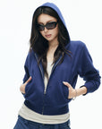 IAMXIAA Vintage Blue Cropped Zip-Up Hoodie