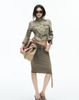 IAMXIAA Utility Peplum Jacket & Draped Midi Skirt Two-Piece Set