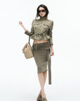 IAMXIAA Foldover Waist Tie-Detail Knit Midi Skirt