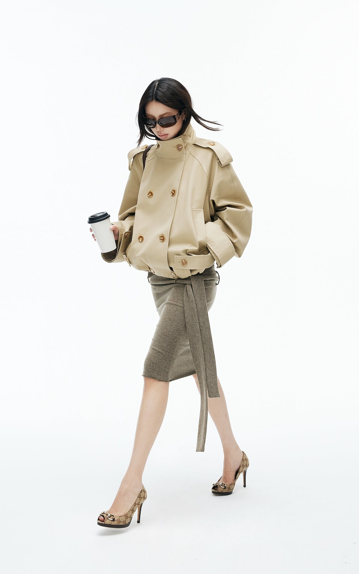 IAMXIAA High-Neck Cropped Balloon Trench Jacke