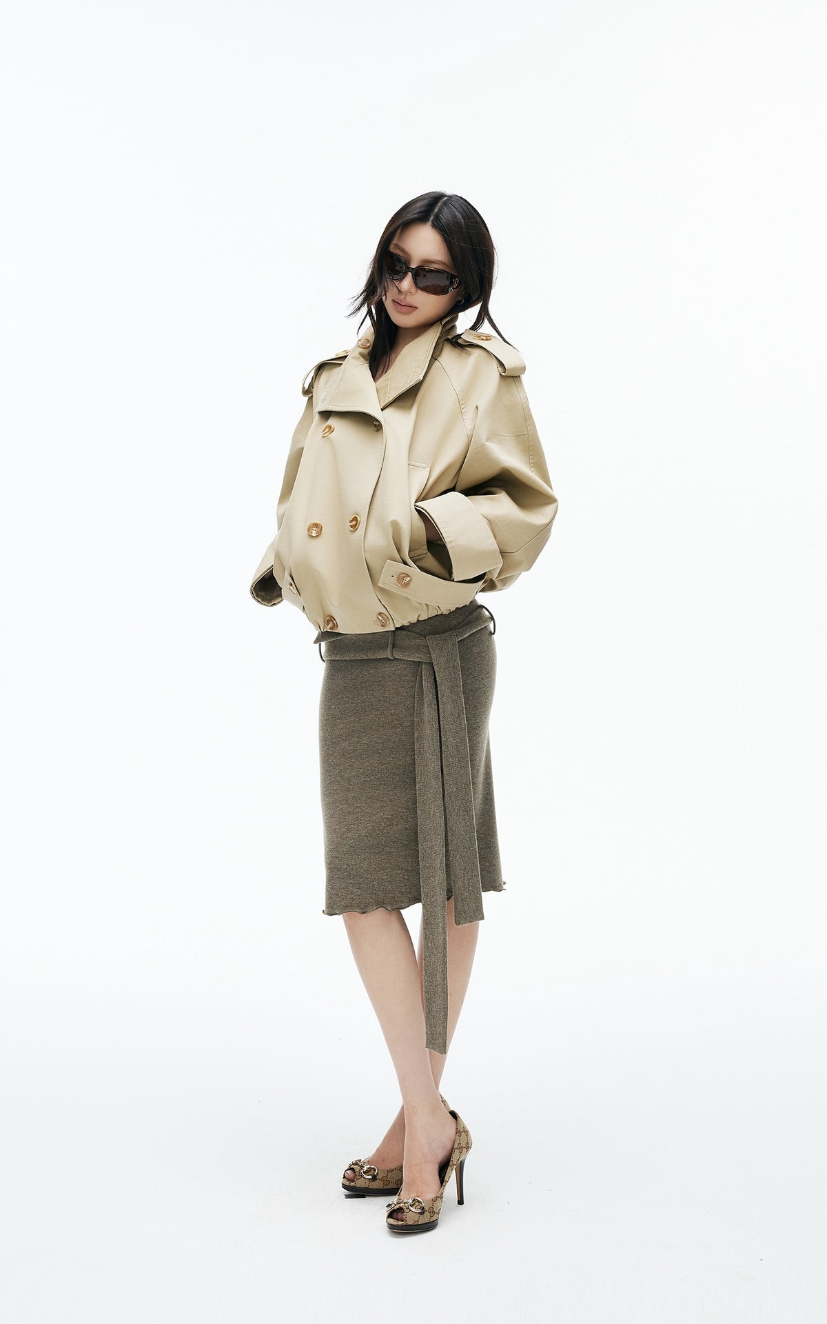 IAMXIAA High-Neck Cropped Balloon Trench Jacke