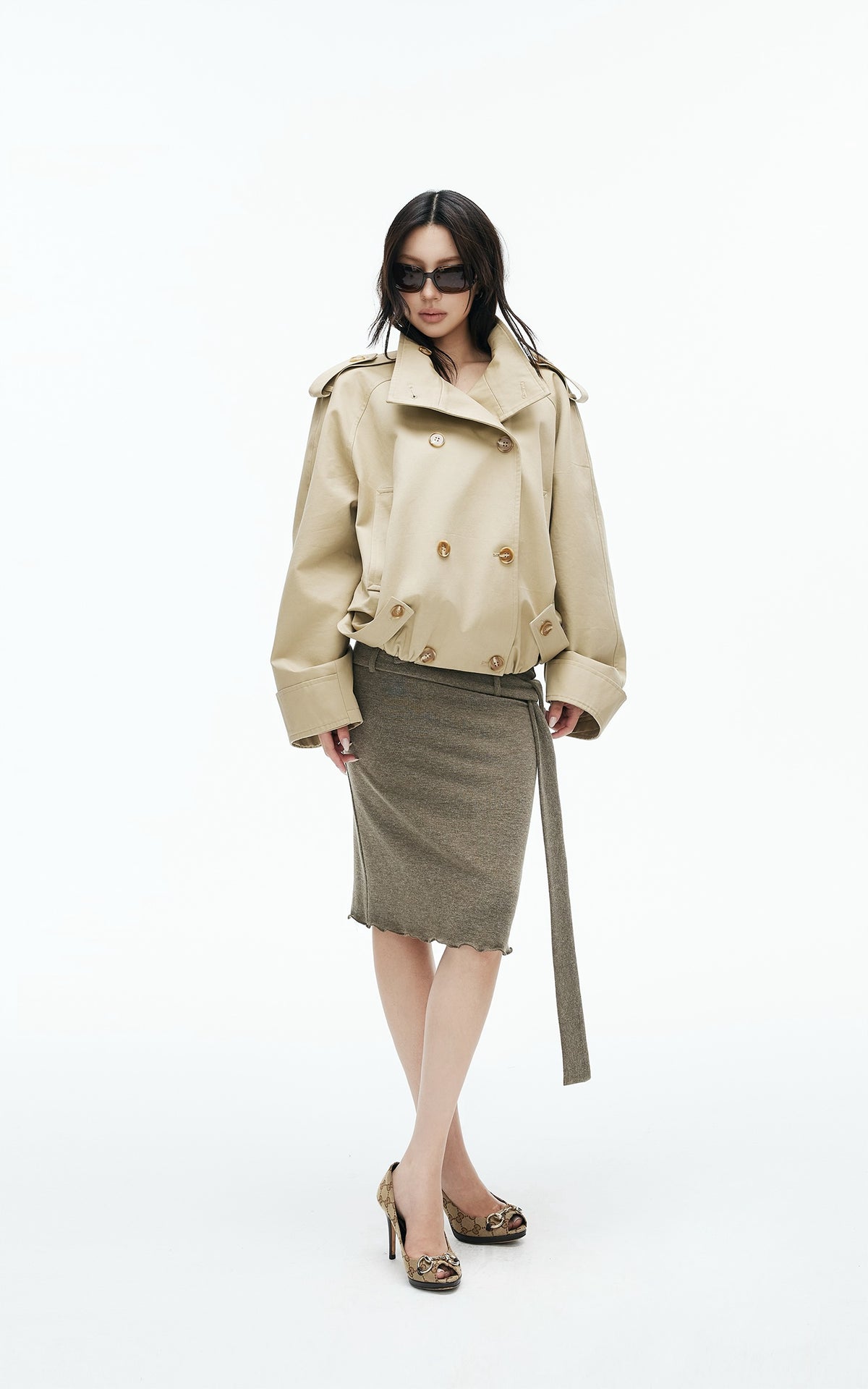 IAMXIAA High-Neck Cropped Balloon Trench Jacke